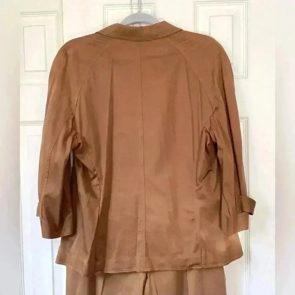 Anne Klein stretchy Womens  2-pc Suit, Brown 3/4 Sleeve Jacket& Pants  Size 10